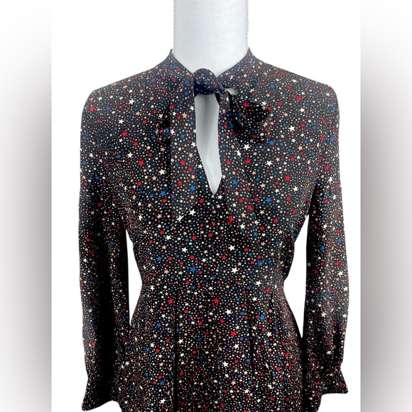 Madewell Silk Balsam Tie Neck Star‎ Printed Dress Memorial Day Fourth of July - Picture 6 of 11